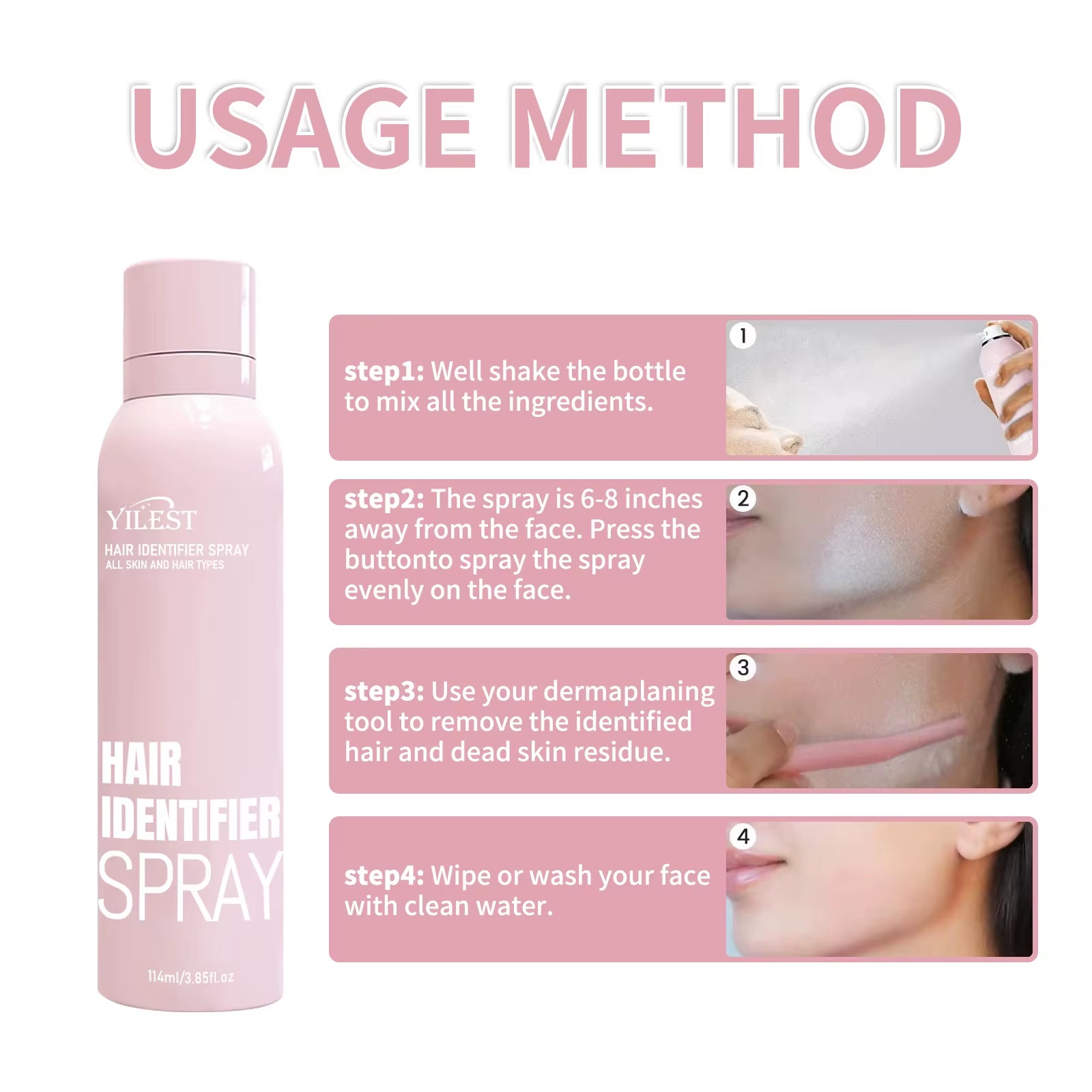 Professional Hair Identifier Spray for Facial Use - Makes Fine Hair Visible, Pre-Shave Preparation, All Skin Types, 114G
